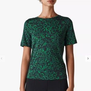 Whistles Jungle Cat Animal Leopard Print T-Shirt, Green/Multi